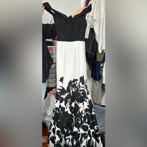 Black and white off-shoulder prom dress